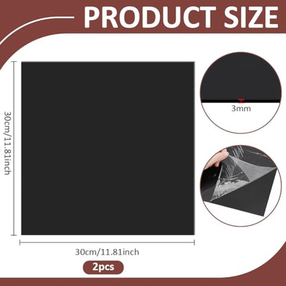 BENECREAT 2 Pcs 12x12 Inch Self-Adhesive Silicone Pad, 3mm Thick Black Silicone Sheet, Silicone Gasket Material for DIY Projects Sealing Cushioning Crafts and Home Use - color: Black, size: 1.18x1.18x0.12inch