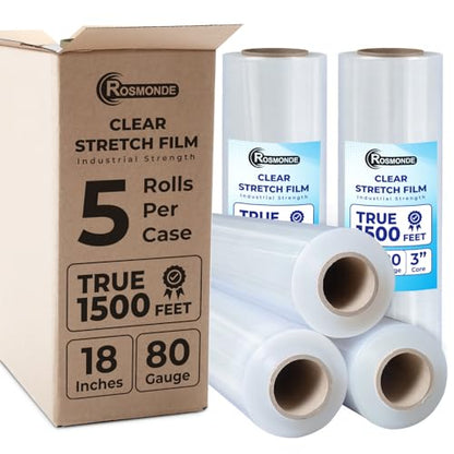 Rosmonde 18" Plastic Wrap for Moving, 5 Pack, 18" x 1500 ft Shrink Wrap - color: Clear, size: 5 Pack | Bulk Value