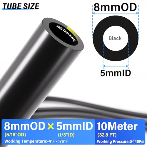 TAILONZ PNEUMATIC Black 8MM or 5/16 Inch OD 10 Meter 32.8ft PU Polyurethane Air Tubing Kit Pipe Hose Air Line Tubing Air Hose Fittings Push to Connect Fittings(31PCS) - color: Black, size: 5/16" OD - 32.8 FT