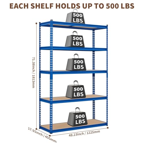 Heavy Duty Metal Adjustable Shelving Unit Storage Shelving - size: 48" W x 18" D x 72" H - Blue