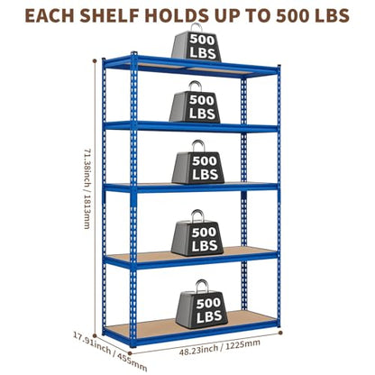 Heavy Duty Metal Adjustable Shelving Unit Storage Shelving - size: 48" W x 18" D x 72" H - Blue
