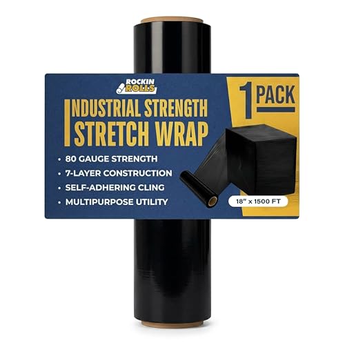 Rockin Rolls Stretch Film Pallet Wrap, Black, 18"x1500ft, 80 Gauge, 1 Roll - color: Black, size: 1 Roll