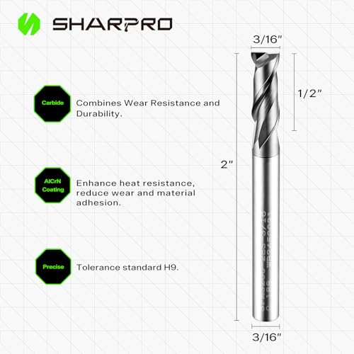3/16 End Mills 3/16 Inch Shank, 2 Flute Carbide Square Endmill with AlCrN Coated, Upcut Spiral CNC Router Bits for Alloy Steel, Metal and Stainless Steel - size: 3/16 in(2 Flute)