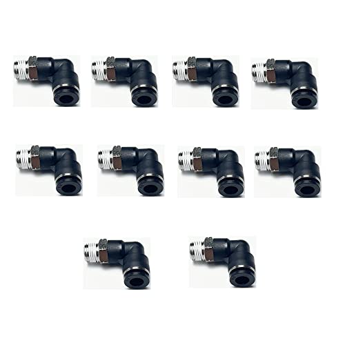 Pneumatic Elbow Push to Connect Fitting 1/4 Inch Tube OD x 1/8 NPT Male Thread,90 Degree Elbow Pneumatic Tube Connector PL1/4-N1(Pack of 10) - color: Black, size: 1/4'' OD x 1/8 NPT