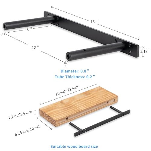 Floating Shelf Bracket ,Hidden Shelf Brackets (2 Pcs Additional Brackets 16 Inch -NO Kits), Matte Black - size: 16 Inch -2 Pcs Additional Brackets -NO KITS