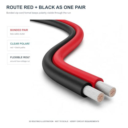 TUOFENG 20 AWG Red Black Wire, 100 ft Stranded Hookup Wire for LED 12V DC - size: 20 awg 2 parallel lines 100ft