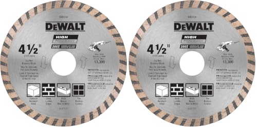 DEWALT Diamond Blade for Masonry, Dry Cutting, Continuous Rim, 7/8-Inch Arbor, 4-1/2-Inch (DW4725) (Pack of 2) - size: 1 Count (Pack of 2)