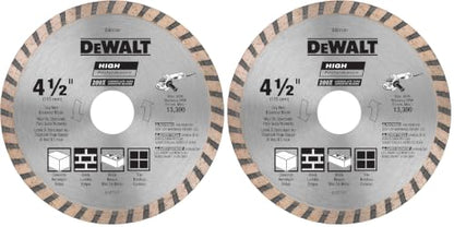 DEWALT Diamond Blade for Masonry, Dry Cutting, Continuous Rim, 7/8-Inch Arbor, 4-1/2-Inch (DW4725) (Pack of 2) - size: 1 Count (Pack of 2)