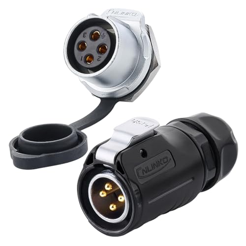 CNLINKO LP20 4 Pin Waterproof Connectors,IP68 Circular Connectors Fast Locking Plug,2-12 Pin Power Connector M20 Male Female Plug,LED Outdoor Lighting Connectors(4 Pin) - size: 4 PIN, style: Black/Single-Hole Socket