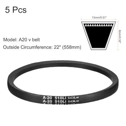 uxcell 5Pcs A20 Classic Wrapped Rubber V-Belt, 22" Lo x 0.51" W x 0.32" H - size: A20