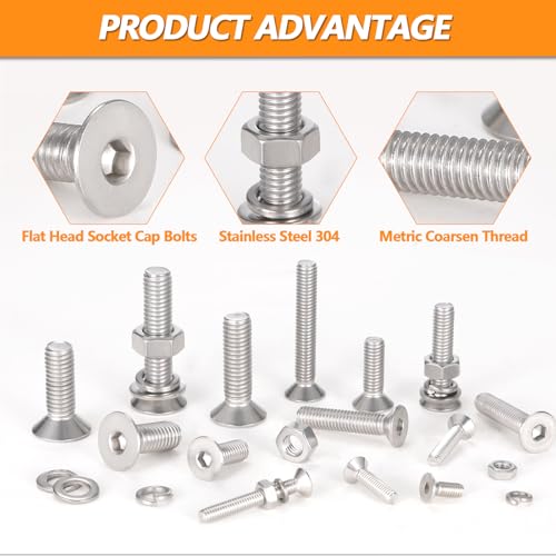 568 Pcs M4 M6 M8 Flat Head Socket Cap Screws Countersunk Bolts - size: M4/M6/M8 - 10/16/20/25//30/40mm