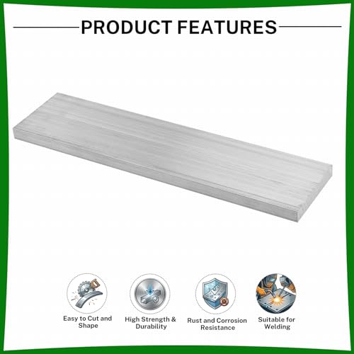 6061 Aluminum Flat Bar, 0.3" Thickness X 2" Width X 8" Length Aluminum Flat Plate, Solid Aluminum Bar for Crafting, Industrial Building - size: 0.3" X 2" X 8"