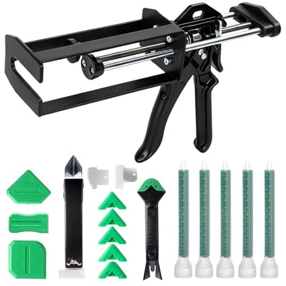 200ml Epoxy Gun Dual Cartridge, High Thrust Dual Component Cartridge Gun, 1:1 and 2:1 Mix Ratio Manual Adhesive Applicator for Panel Bonding, Structural, Fillers, Plastic Repair, Black - color: Black