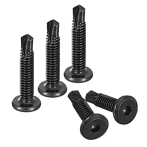 uxcell Hex Socket Self Tapping Screws, 1/4 x 1-1/4" 410 Stainless Steel Sheet Metal Flat Head Drilling Screw 100pcs, Black - color: Black, size: 1/4 x 1-1/4"