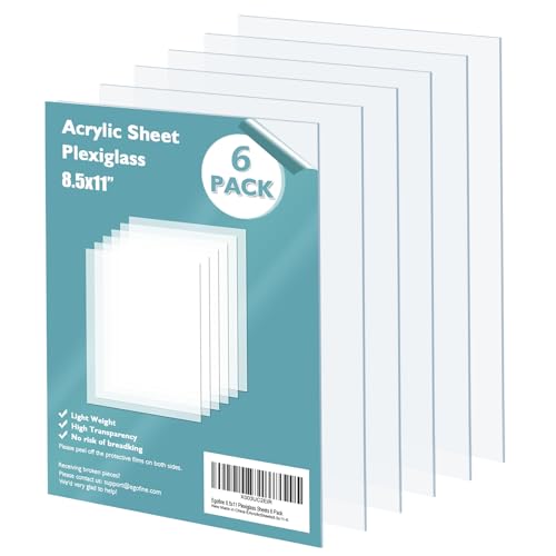 Egofine Plexiglass Sheets Acrylic Sheets 6 Pack of 8.5x11’’ 0.04 Thick Clear Plastic Cast Transparent Plexi Glass for Crafting Projects, Replacement Picture Frame Glass, DIY Display, Easy to Cut - color: Clear, size: 8.5x11"