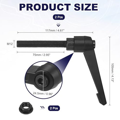 uxcell 2Pcs Adjustable Clamping Lever Handles, M12x75mm Zinc Alloy Male Thread Stud Knobs with Nuts Quick Release Bolt Rotating Screw Handles for Lathes Woodworking, Black - size: M12x75mm