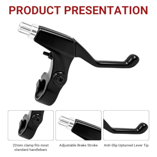 Bike Brake Lever Set for V-Brake, Universal Aluminum Alloy Bicycle Brake Handles with Return Spring, 2-3 Finger Design, Compatible with Mountain Bike,City Bike and Kids Bike, Black, 1 Pair