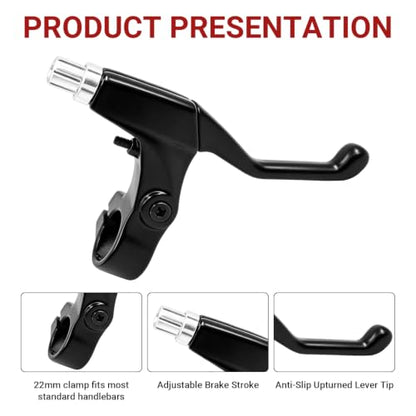 Bike Brake Lever Set for V-Brake, Universal Aluminum Alloy Bicycle Brake Handles with Return Spring, 2-3 Finger Design, Compatible with Mountain Bike,City Bike and Kids Bike, Black, 1 Pair