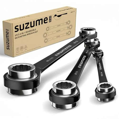 SUZUME 4 in 1 Reversible Double Box End Ratcheting Wrench set 3PCS SAE - size: SAE