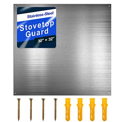Reversible Stainless Steel Backsplash Behind Stove Metal BackSplash Panel Stainless Steel Cooking Backsplash Wall Panel for Kitchen Cooking Panel Pre Drilled Holes Matching Screws (32 x 30 Inch) - size: 31.9"L x 29.9"W