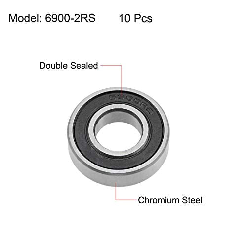 uxcell Deep Groove Ball Bearings 10mm x 22mm x 6mm Double Sealed Chrome Steel Z2 ABEC1 10pcs - size: 10mm x 22mm x 6mm