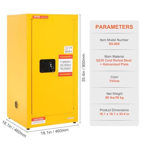 VEVOR Flammable Cabinet, 18" x 18" x 35", Yellow - size: 18" x 18" x 35"