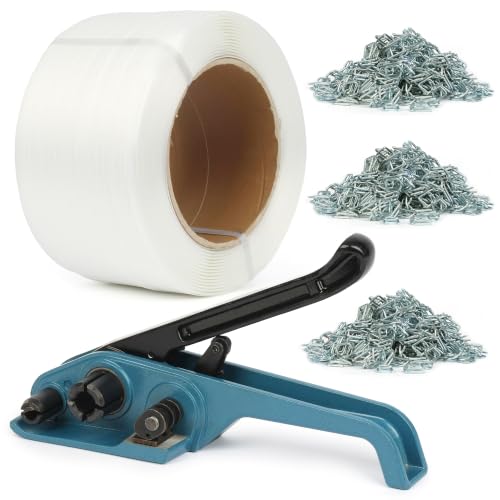 U.S. Solid Heavy Duty Packing Strapping kit, Pallet Packing Strapping Tool, 3/4" x 1640' Polypropylene Composite Banding, 300pcs Metal Buckles, Polypropylene Cord Strapping Tensioner - color: BLUE