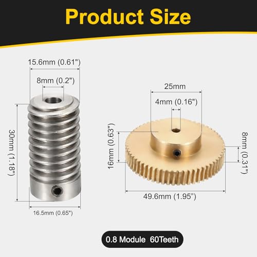 uxcell Worm Gear Set 60T 1:60 Reduction Rate1045 Steel Rod 5mm Bore - size: Gear-4mm, Rod-5mm Bore, style: 0.8M-60T