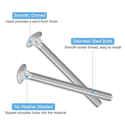 uxcell 1/4-20x2-3/4 Carriage Bolt, 10pcs Round Head Square Neck Screws, 304 Stainless Steel, Fully Threaded, Silver - size: 1/4-20x2-3/4"