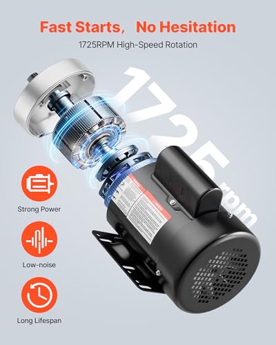 VEVOR 0.5 HP Electric Motor, 1725RPM Air Compressor Motor, CW/CCW Rotation, 5/8 inch Shaft Diameter, 1.88inch Shaft Length, 2.07N.m Torque, Single-Phase, TEFC Cooling, 115V/230V, 56 Frame - size: 0.5 HP Single Phase-1.88 in Shaft Length