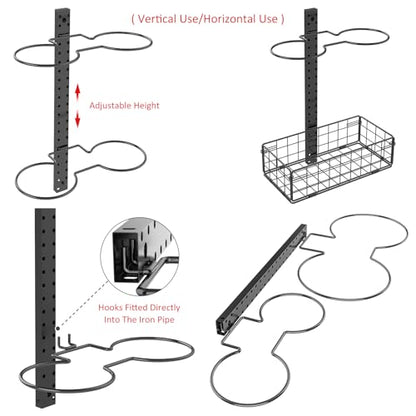 8 Tier Detachable Wall Mounted Basketball Rack, Vertical/Horizontal Football Holder, Holds 14 Balls DIY 1/2/3/4 Soccer Stand, Height-Adjustable Ball Rack with Basket for Garage, Tool Room, Metal-Black