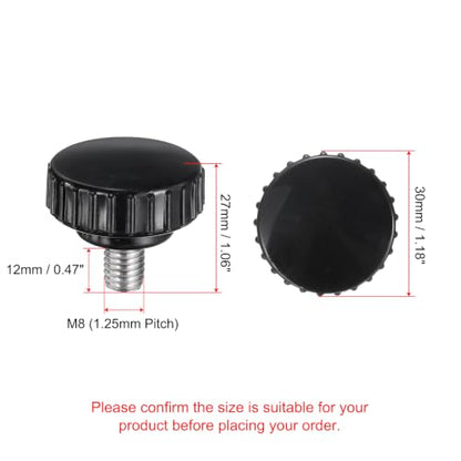 uxcell 2pcs Knurled Clamping Knobs M8 x 12mm Metric 304 Stainless Steel Male Thread Thumb Screw on Type 30mm Plastic Round Head Threaded Hand Bolt Stud Knobs Black - size: M8 x 12mm x 30mm