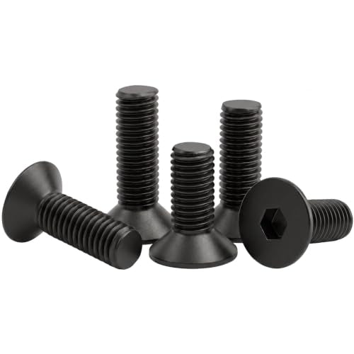 3/8-16 x 1-1/4'' (8 Pack) Flat Head Hex Socket Cap Screws Countersunk Bolts, Allen Socket Drive, Black Oxide 304 Stainless Steel 18-8, Fully Machine Thread, Bright Finish - size: 3/8 x 1-1/4''