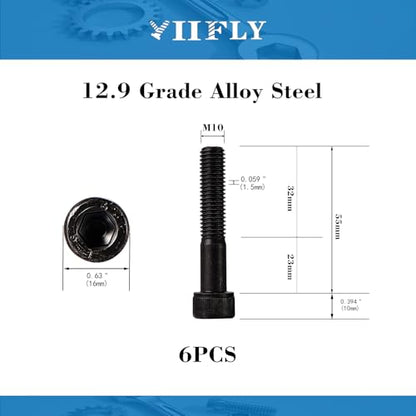 M10-1.5 x 55mm Socket Head Cap Screws, M10x1.5 Bolt, 12.9 Grade Alloy Steel, Allen Socket Drive, Black Oxide Finish, Half Thread, Quantity 6 - size: M10 x 55mm(6PCS)