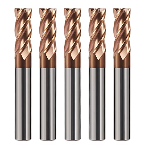5PCS Micrograin Carbide Square End Mill Set with TISIN Coated - 5/16" 4 Flute CNC Milling Bits for Hardened Steel/Cast Iron/Alloy Steel - HRC55 - size: 5/16 in