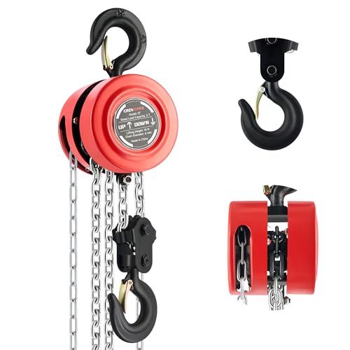 CREWORKS Hand Chain Hoist, 2 Ton 4400 lb Capacity 10 ft Manual Chain Hoist with G80 Load Chain & Galvanized Hand Chain, Heavy Duty Manual Lever Hoist for Construction Warehouse Automotive Factory - style: Round Hand chain hoist, 2 Ton, 10FT