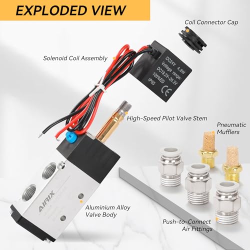 1/4" NPT Solenoid Valve 4V210-08, 5-Way 2-Pos, DC 24V, Out-of-Line - size: NPT1/4″, style: DC24/Out of line