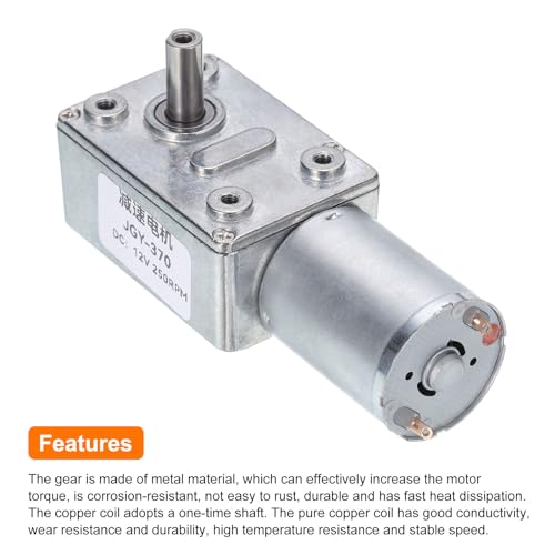 MECCANIXITY DC 12V High Torque Turbine Worm Geared Motor with 6mm Shaft 250RPM Geared Motor Gear Box Reduction Motor for Boat, Car, Fan, Home Appliance - style: 250 RPM