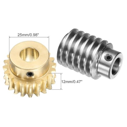uxcell Worm Gear Set 20T 1.5 Module 20:1 Reduction Rate, Right Rotation Drive Gear Box Wheel Reduce Transmission Part (Brass Gear-12mm Bore, #45 Steel Rod 12mm Bore) - size: 12mm x 12mm