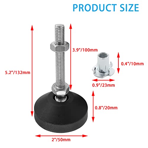 Luomorgo M10 Leveling Feet with T-Nut, D50 x M10 x H100, 4 Pcs - size: D50 x M10 x H100