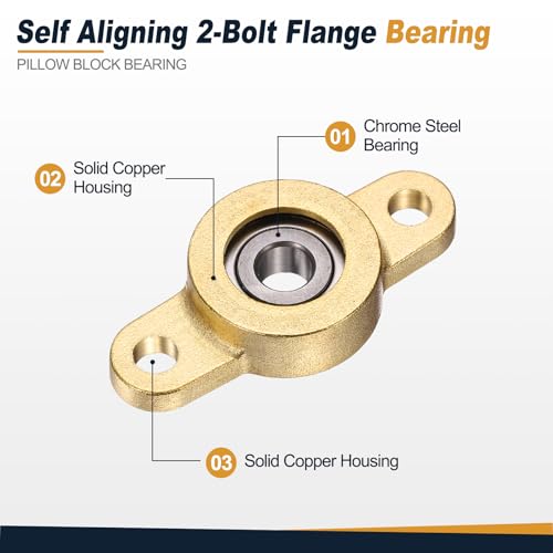 uxcell 2Pcs STF06 Pillow Block Bearings 6mm Bore, Copper Housing, ABEC 3 - size: STF06(6mm Shaft)