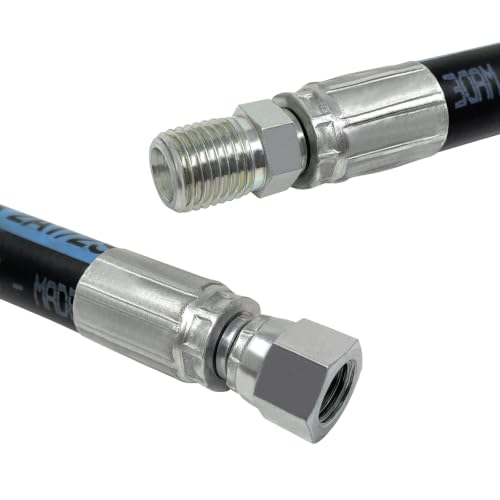 1/4" Hydraulic Hose Assembly, Double Wire Braid, Female 37° JIC Straight Swivel x Male NPT Straight, 5800 PSI, 18" Length