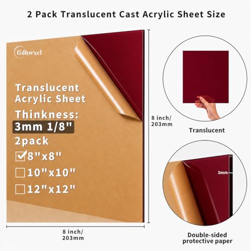 1/8 Thick 8 x 8 inch Translucent Acrylic Sheets - 2 Pack Colored Plexiglass Sheets for Creative DIY Projects Laser Cutting Engraving UV Printed Signs Crafts Badges (2, Brown, 8 x 8 inch) - color: Brown, size: 8x8 inch