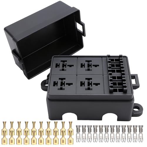 12V 6 Way Fuse Relay Box, 4 Relays and 6 ATC/ATO Blade Fuse Slots, Compatible with 4-Pin 5-Pin 40Amp Relay, for Cars Truck Marine Boat Jeep (Box) - size: 4Relays 6Fuses slots, style: Box