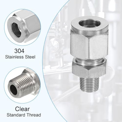 PATIKIL 1/8NPT x 10mm 304 Stainless Steel Compression Tube Fitting, Double Ferrules Compression Tube Fitting Straight Adapter Connect - size: 1/8NPT x 10mm