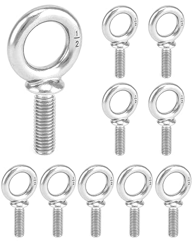 QWORK Machinery Eye Bolt, 10 Pack 1/2" -13 x 1-1/2" Marine Grade 304 Stainless Steel Shackle, Lifting Ring Threaded Eyebolt Shoulder Eyebolts - color: 10 Pack, size: 1/2"-13 x 1 1/2"