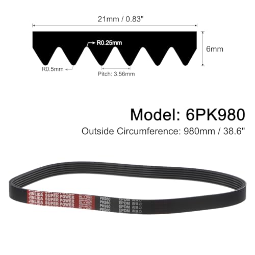 uxcell 6K386/6PK980 Serpentine Belt 6 Ribs 980mm Length x 21mm Width x 5mm Height, EPDM Poly V Belt, Multi Wedge Micro V Belt for Vehicle - size: 6PK980