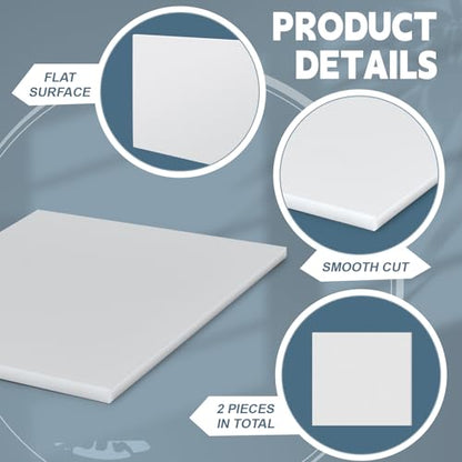 Sasylvia Hdpe Sheet, Hdpe Plastic Sheet Flexible High Density Polyethylene Cutting Board Solid Plastic Block for DIY Project Machining Home(1/2" X 4'' X 4'',White,2 Pcs)