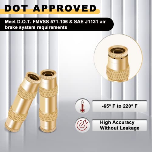 Siptenk 1/4 Air Line Quick Connect Fittings 5PCS, DOT Brass Straight Union 1/4" OD Tube Air Brake Line Push to Connect Fittings for Truck Trailers Industry Air System - color: 1/4" OD Tube - 5pcs