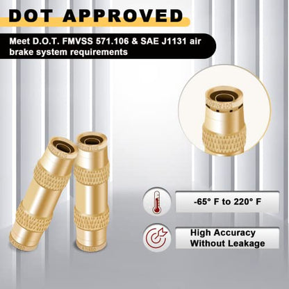 Siptenk 1/4 Air Line Quick Connect Fittings 5PCS, DOT Brass Straight Union 1/4" OD Tube Air Brake Line Push to Connect Fittings for Truck Trailers Industry Air System - color: 1/4" OD Tube - 5pcs